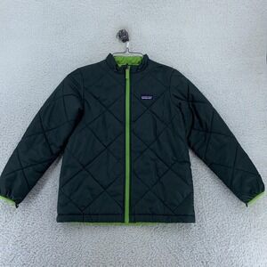 Patagonia Jacket YOUTH KIDS Large 12 Black Green Quilted‎ Full Zip Insulated